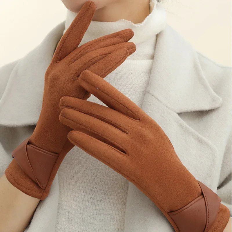 Fashion Winter Padded Warm Gloves Elegant Solid Color Suede Can Touch Screen Riding Ski for Women 251013