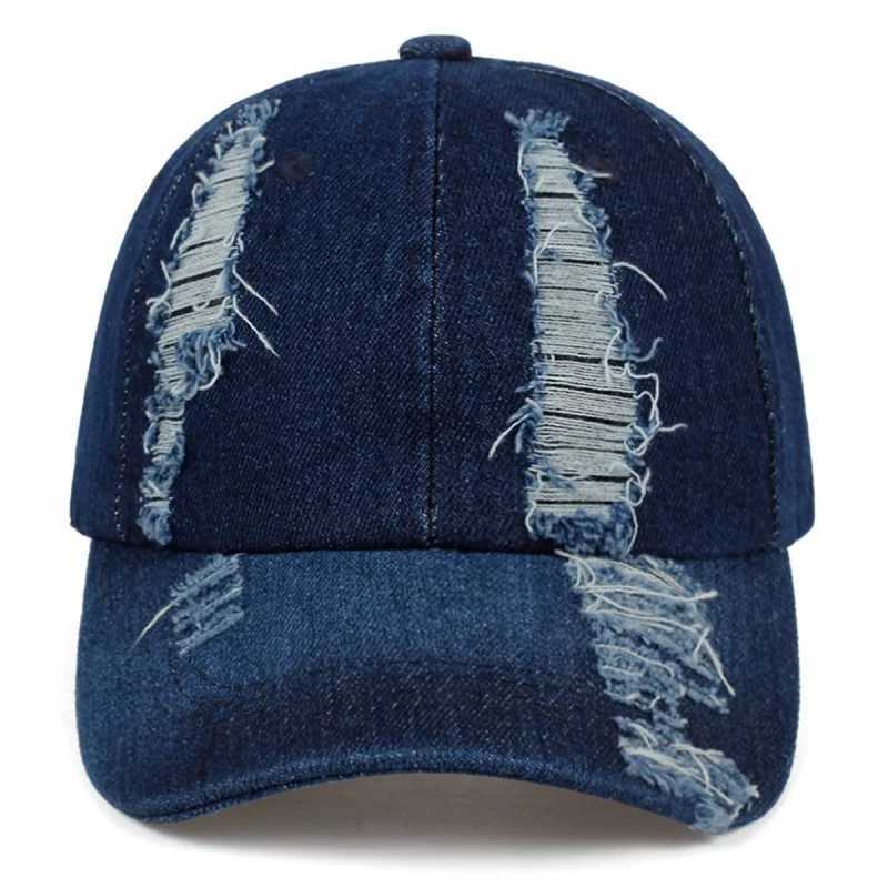 Holed Baseball Caps Vintage Washed Distressed Cap Fashion Sports Denim Hats Plain women Men Dad CapsW251029