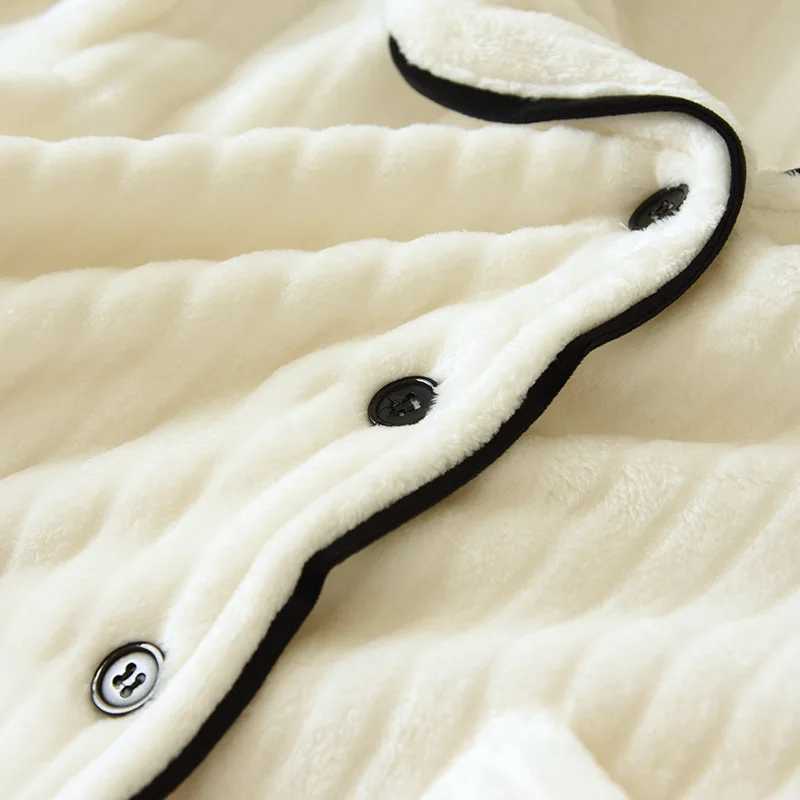 Warm Coral Fleece Autumn Winter Pajamas Women Flannel Thickening Couple LongSleeved Lapel Home Service Mens Sleepwear SuitT251029