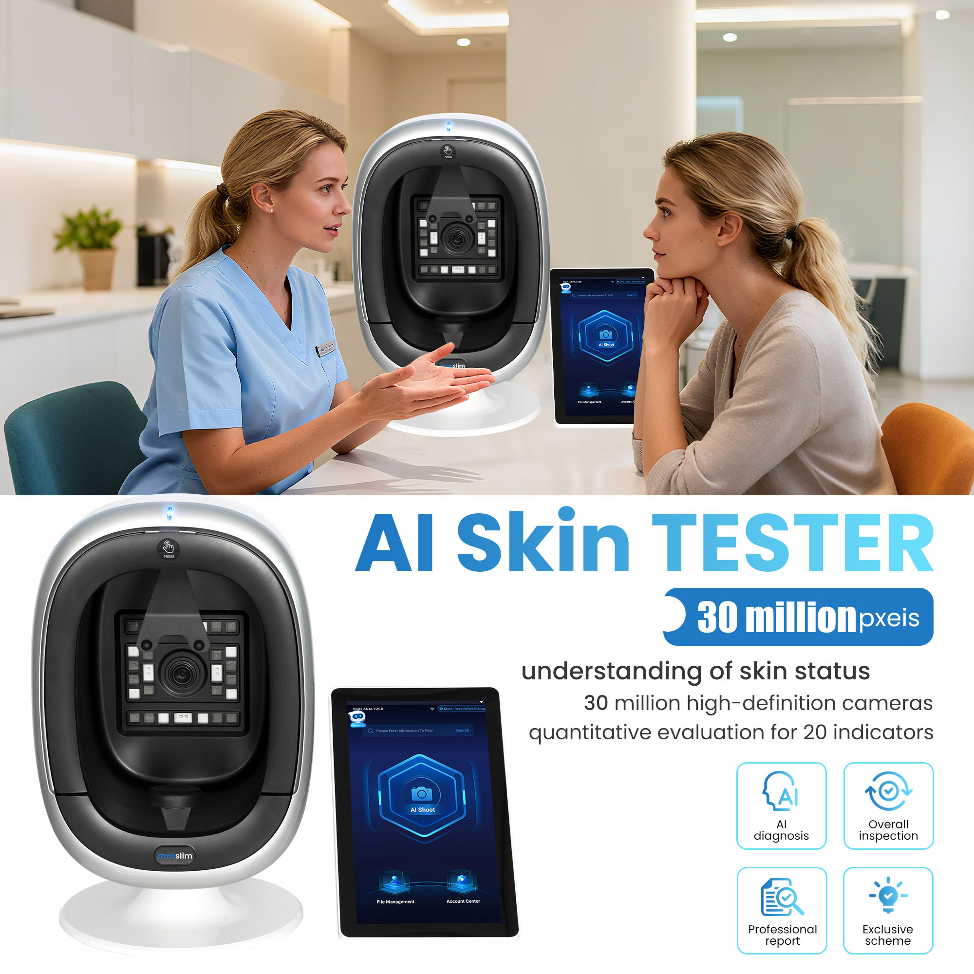 AISIA O1 Skin Test 3D AI Facial Skin Analyzer 8 Light Spectrum Skin Analysis Scanner Detection Skin Problem High Quality Device
