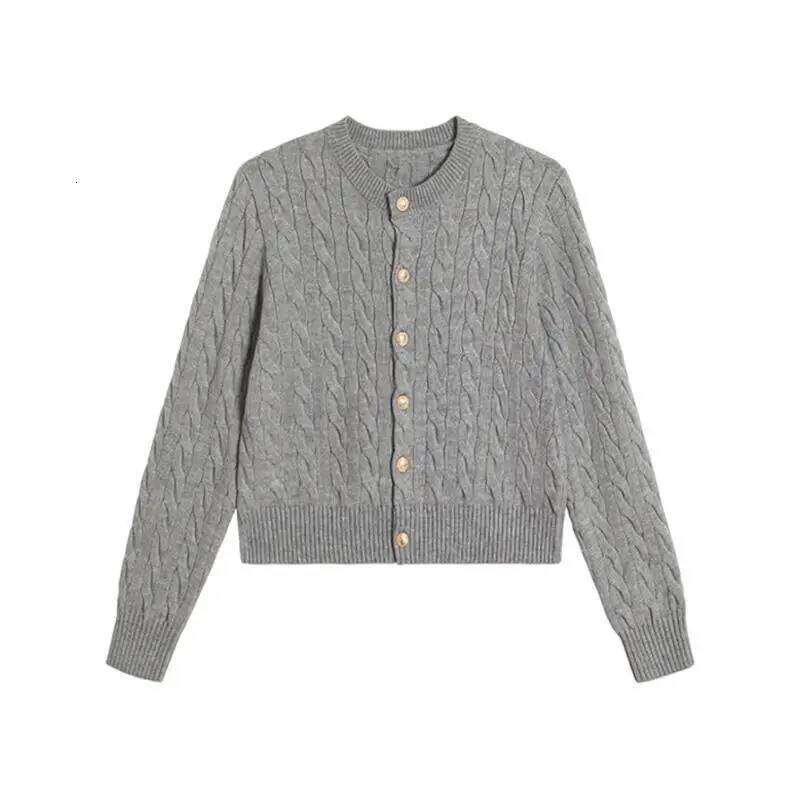 2025 Vintage Long Sleeve Cardigan Women Sweater O-Neck Elegant Knitted Top Fashion Autumn Grey Knitwear Bear Sweater Women Sweater
