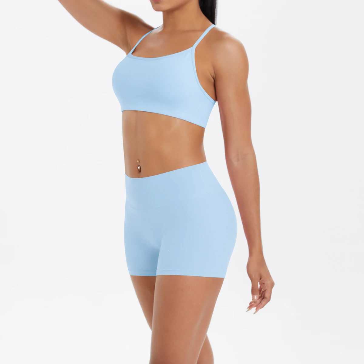 2PCS Yoga Clothes Halter Yoga Top Set Fitness Gym Suit Crossover Back Sports Underwear Workout Gym Shorts Fitness High WaistXJ251029