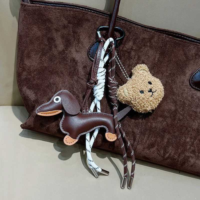 Vintage Dachshund Dog Keychain with Nylon Braided Rope PU Materials Elkegant Charm for Bag and Keys Decoration Daily UseW251029