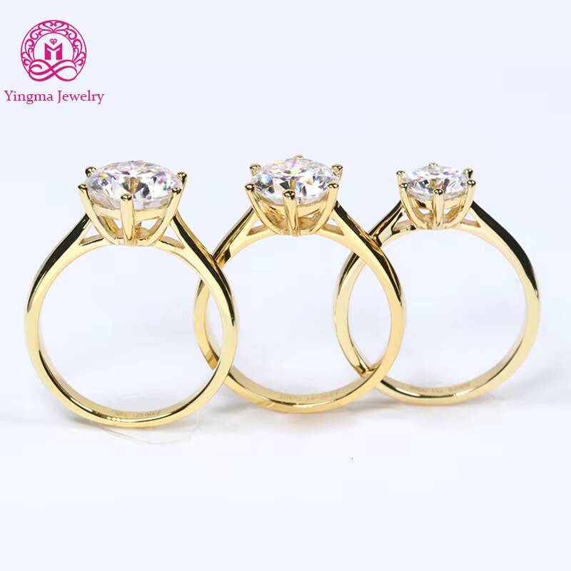 Classic 6 Claws Solitaire Moissanite Diamond Ring 925 Sterling Silver Plating 18K Yellow Gold 1CT 2CT 3 Carats Moissanite Ring