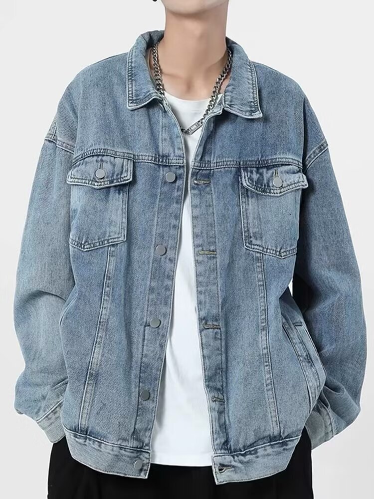 American Designer Jacket Style Denim Jacket For Men Loose Fit Top Cool Trendy Spring Autumn Casual Versatile Workwear Jacket Trendy