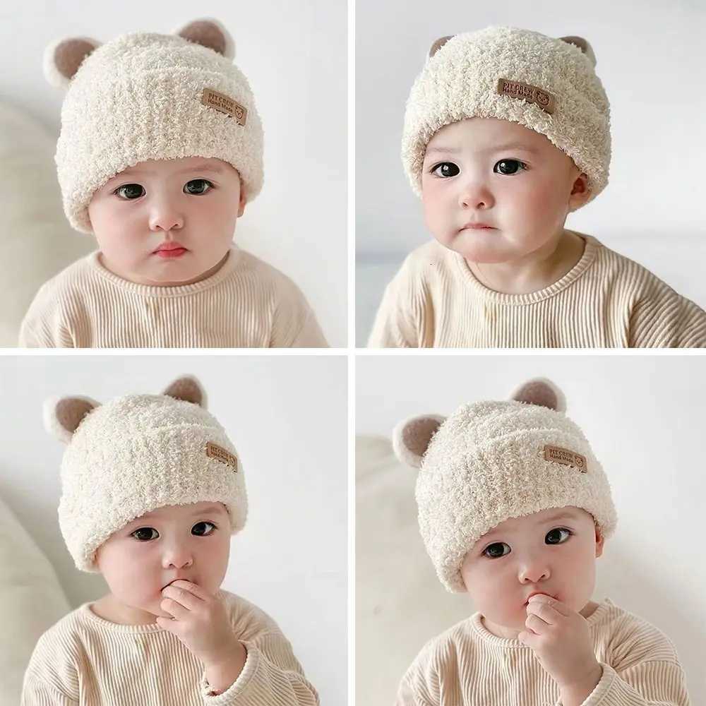 5 Months3Year Windproof Solid Color Baby Knitted Hat Soft Plush Winter Hat Cartoon Cute Beanie Hats Baby Children Kids251028