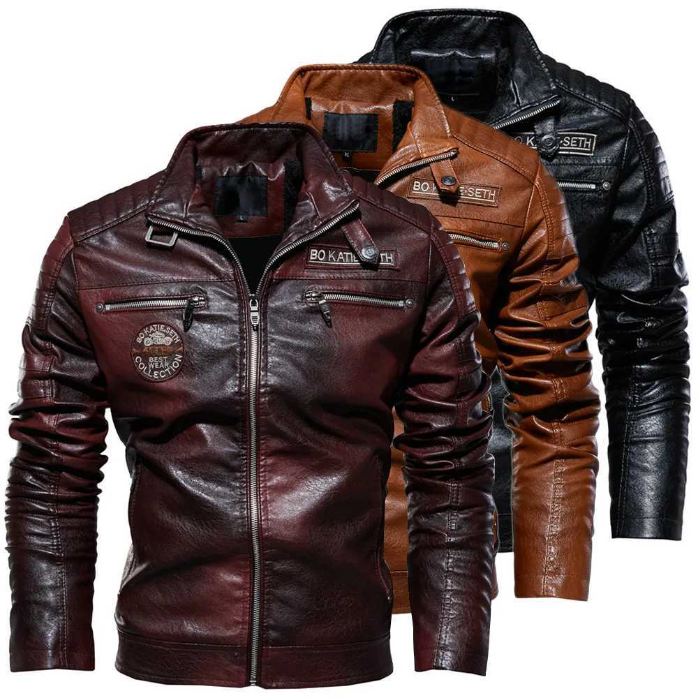 Leather Jacket Men Winter Fleece Motorcycle Faux Leather Jacket Windbreaker Coat Outdoor Jacket Mens Autumn and Winter CoatT251029