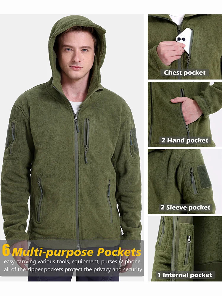 Mens Tactical Fleece Jacket Winter Warm Full Zip Military Hoodies MultiPockets Hiking Hunting Outdoor Coats 251028CJ