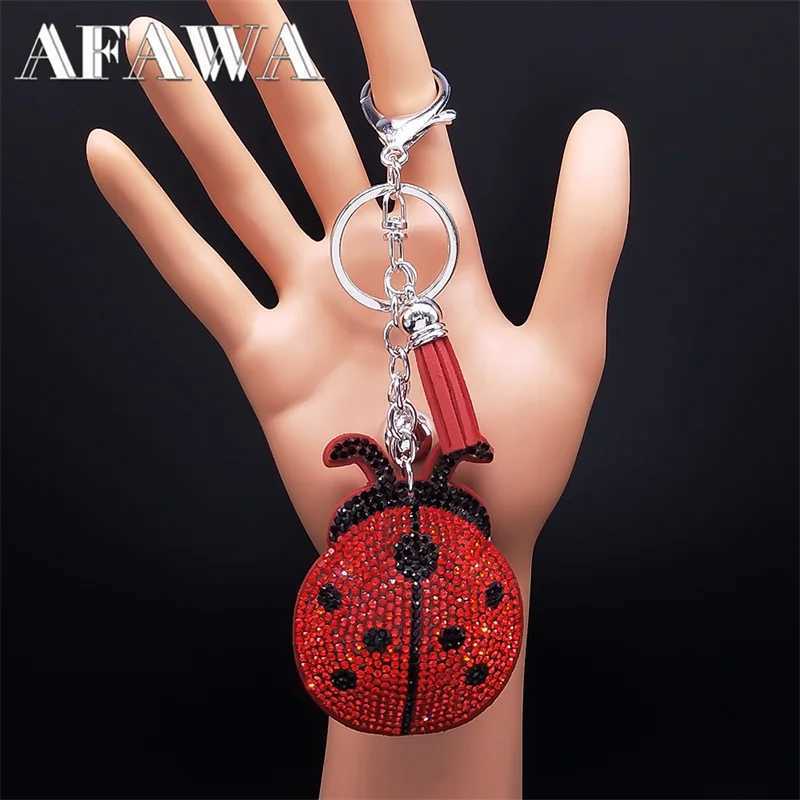 Ladybug Tassel Crystal Keychain Bag Charm for WomenMen Ladybird Key Chain Accessories Jewelry llaveros para mujer lujo K2871S01W251029