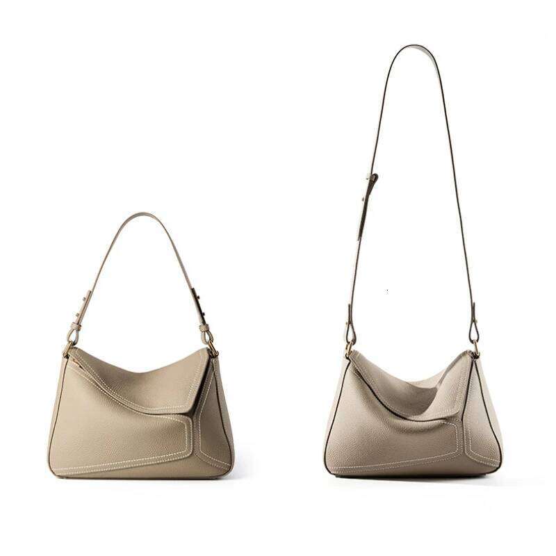 Fashion Genuine Leather Shoulder Women Casual Tote Underarm Commuter Bag Gray Handbag