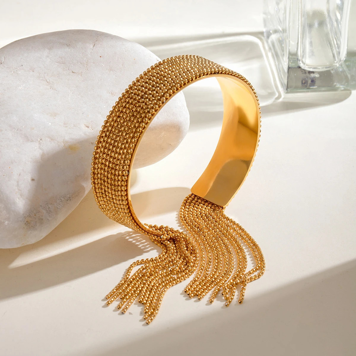 18k Gold Plated Stainless Steel Fashionable And Personalized Round Tassel Bangle Cuff Bracelet Bijoux Femme Waterproof Jewelry 251028