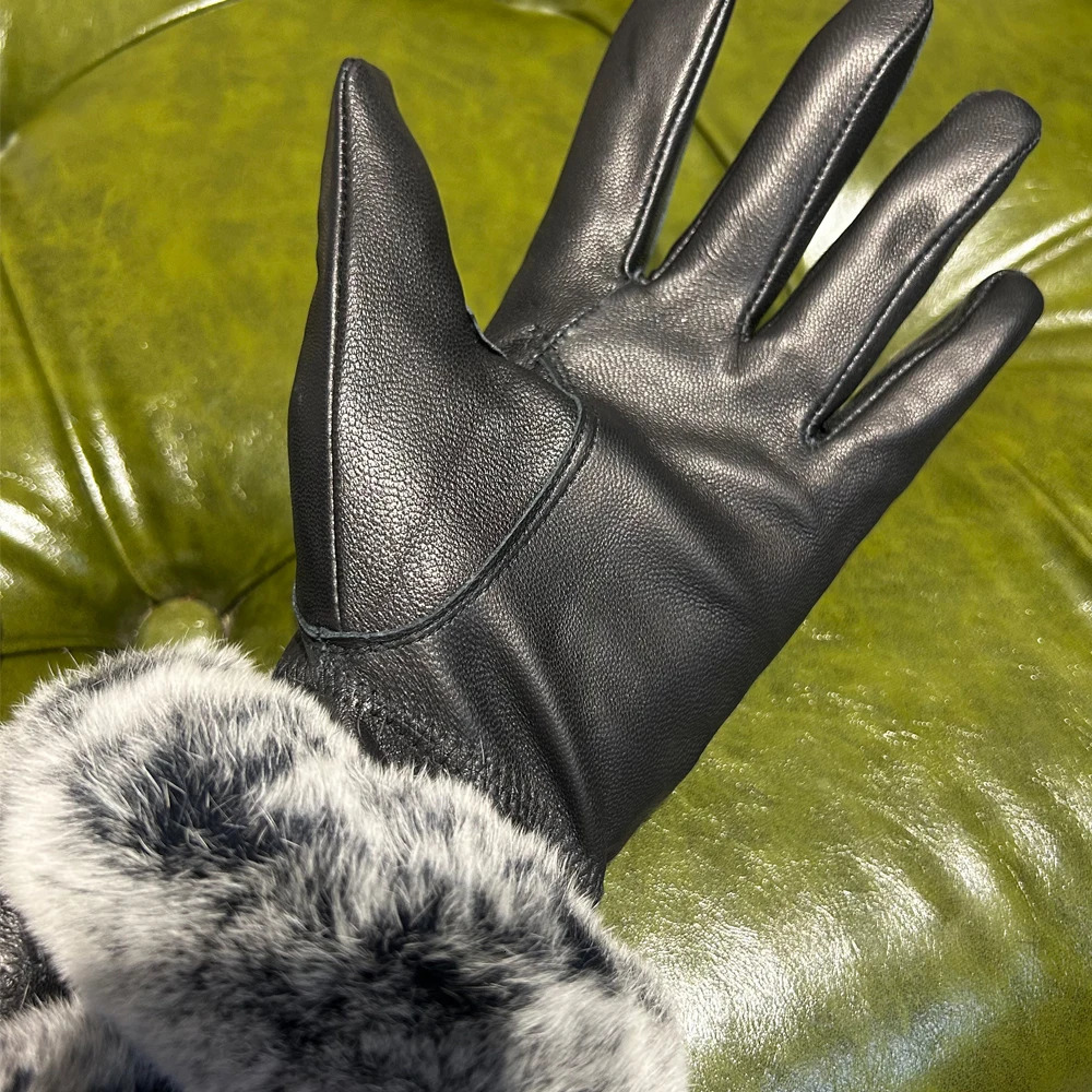 Black Warm Fox Fur Gloves for Lady 2025 251029