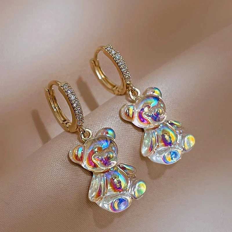 Cute Acrylic Candy Gummy Bear Dangle Earrings for Women Rainbow Bear CZ Hoop Earrings 2022 Korean Fashion Sweet Girl JewelryW251029
