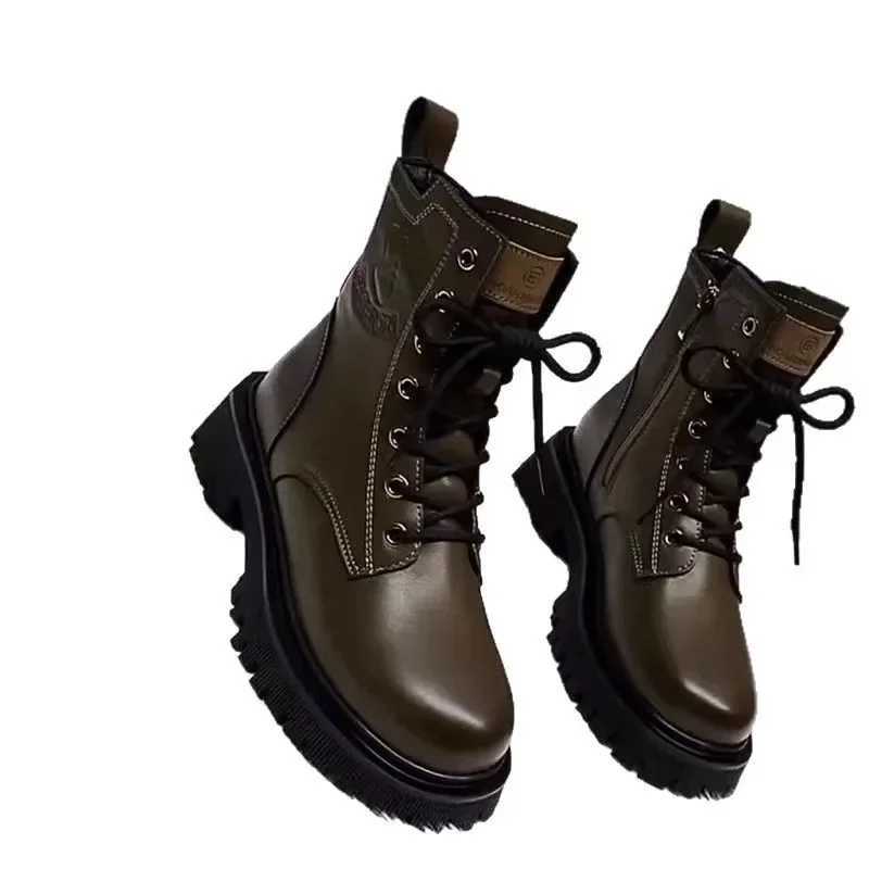 Soft Leather Motorcycle Boots Womens Autumn Winter New Style British Style Thick Bottom Low Heel Versatile Retro Short Boots Z251029