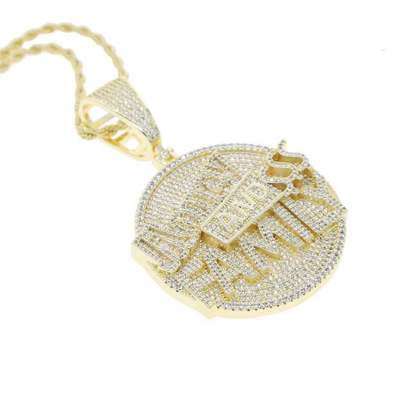 Hip Hop Iced Out Sparking Letter Money and Family Round Charm Bling Cubic Paved Pendant Necklace Men Jewelry