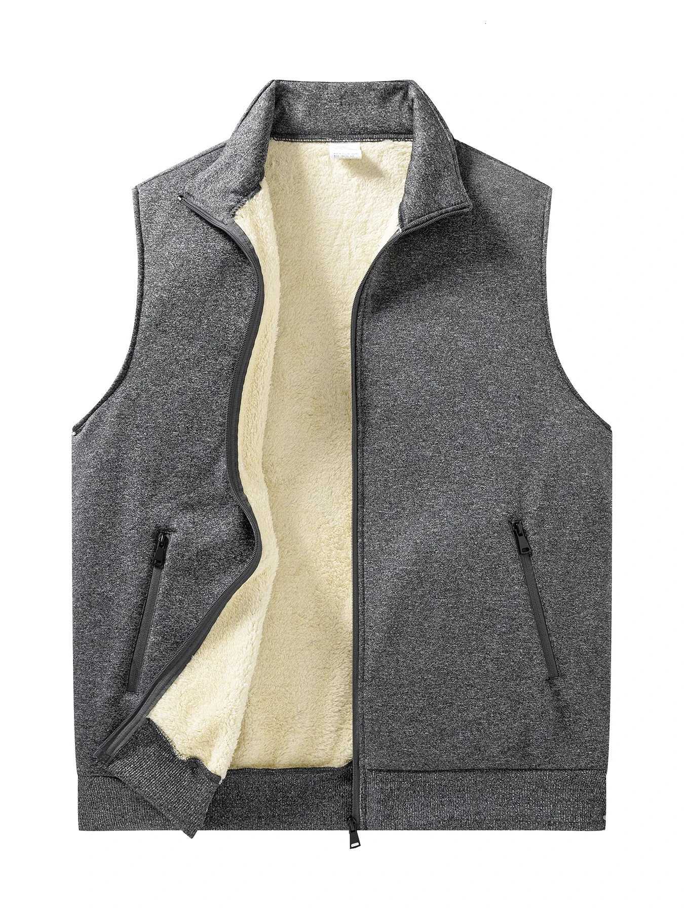 Mens Zipper Vest Jacket Winter Thickened Warm Sleeveless Coats Standing Collar Solid Color Casual Vest Male Athletic Tops W251029