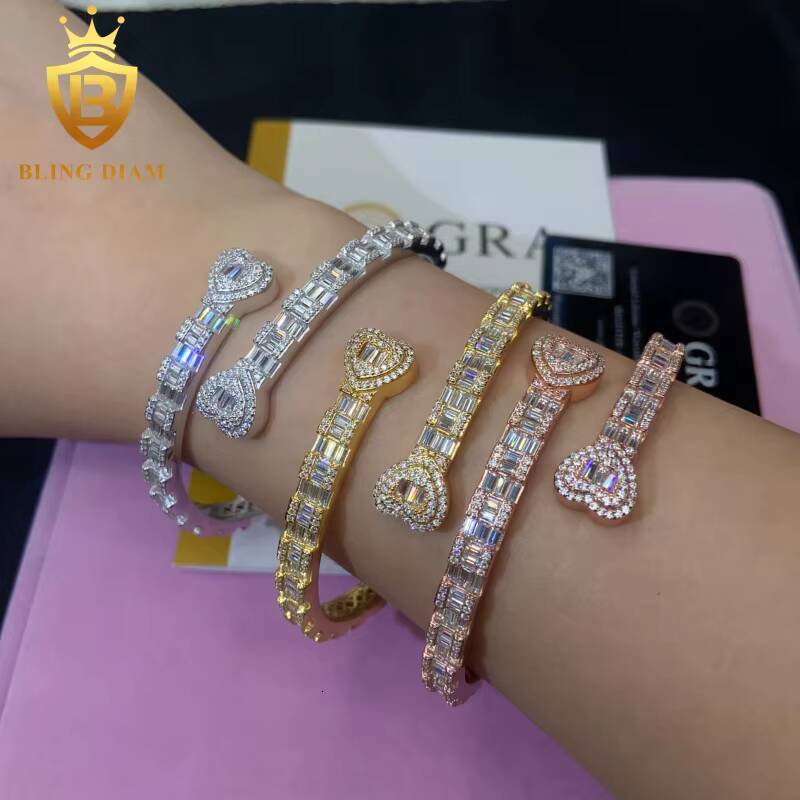 Hot Saling Hip Hop Style Bangles 925 Sterling Silver Iced Out VVS Moissanite Bracelet Pass Diamond Tester with GRA Certification