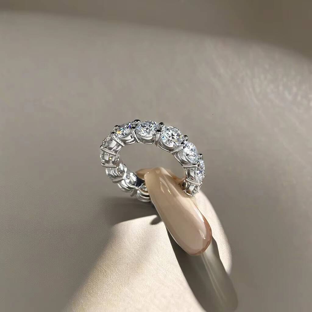 Gra Certified Moissanite Diamond Ring 925 Sterling Sliver Iced Out Hip Hop Tennis Eternity Band Cuban Link Fine Jewelry