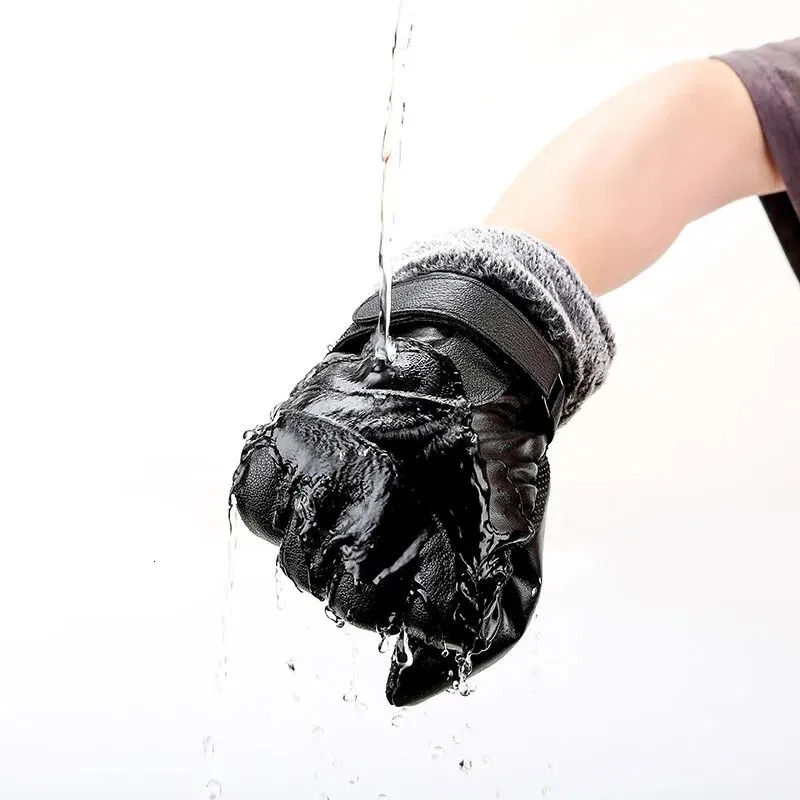 Leather Gloves Mens Winter Fleece Thickened Warm Touch Screen Windproof Waterproof Driving Motorcycle Riding Womens Win 251013