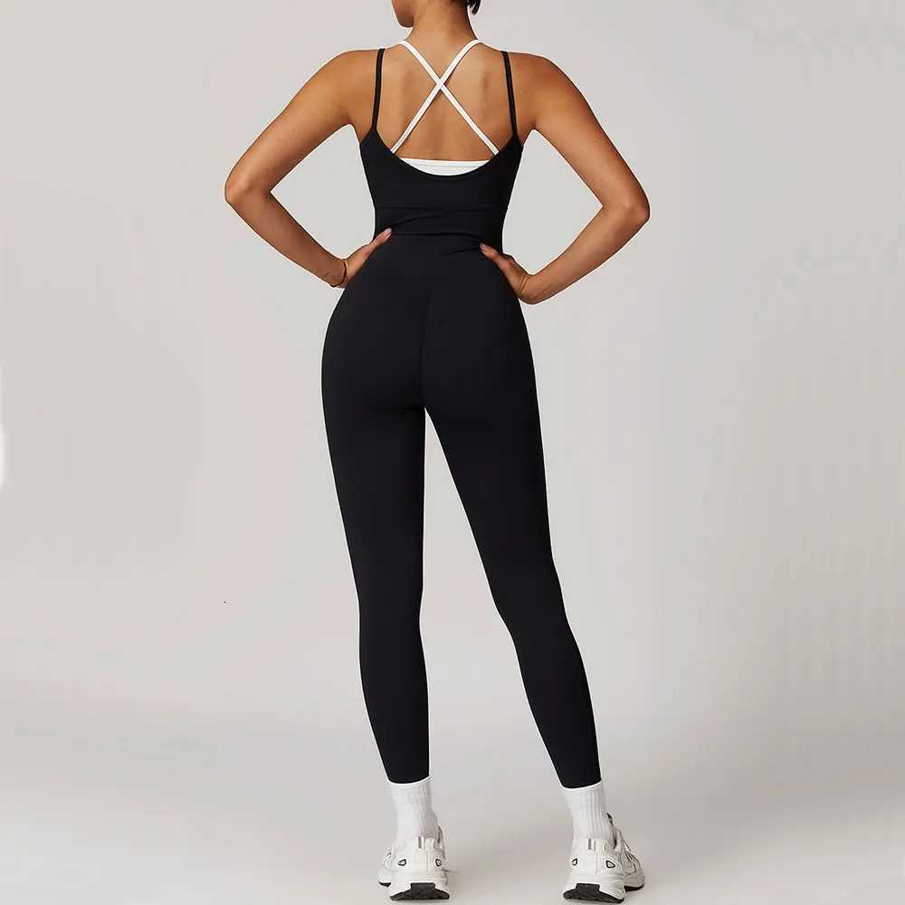 Color Blocked Jumpsuit Gym Set Women Yoga Suit Back Cross Sportswear Women Sports Jumpsuit Fitness Rompers Workout BodysuitsXJ251029