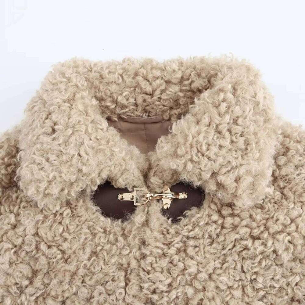 Women's Jacket Flip Collar Long Sleeve Versatile Rope Buckle Solid Color Winter New Style Coat New fleece short versatile lapel long sleeves