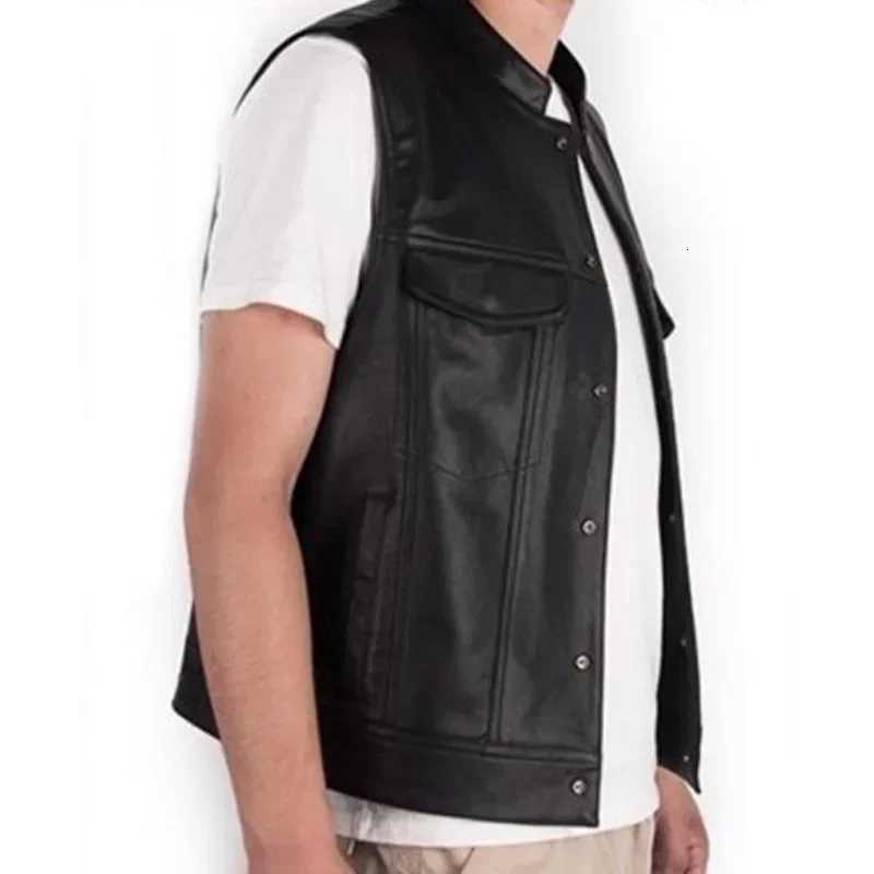 The Latest Solid Color Vest Motorcycle Standing Collar Leather Vest for Men Pu Leather Coat W251029
