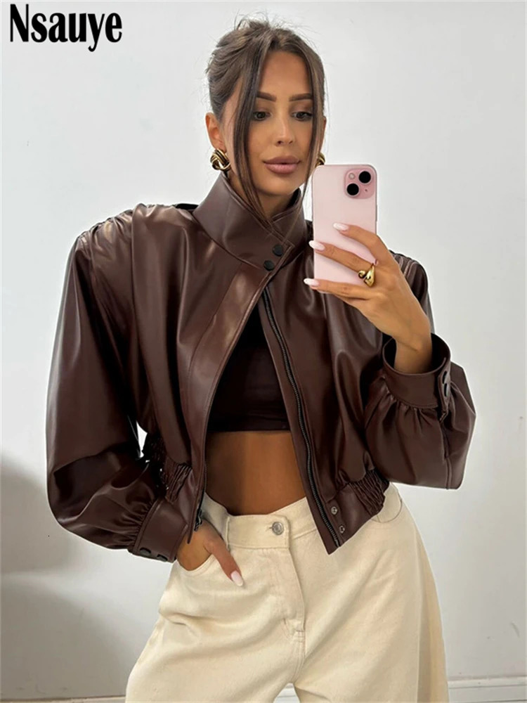 Nsauye Casual Y2K Streetwear Night Club Sexy Faux PU Leather Mini Jackets Coat Women 2025 Fashion Biker Jacket Tops Winter 251029