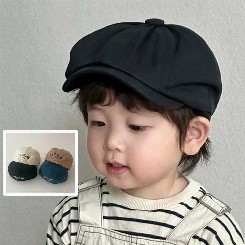 Solid Color Kids Beret Hat Embroidered Letter Baby Newsboy Cap Casual Boys Girls Sunshade Forward Hat251028