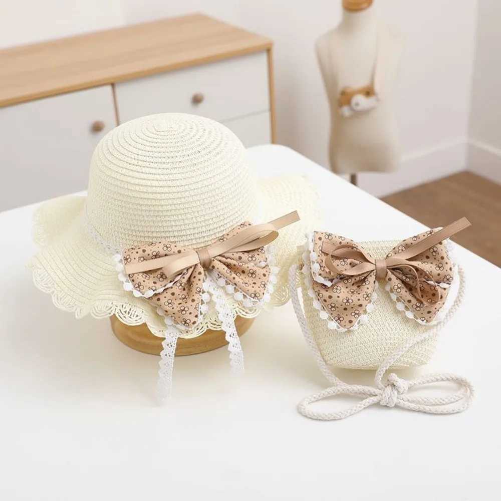 Bear Leader Children Outdoor Girls Sunscreen Princess Sun Hat Bag 2pcs Sets Summer Braided Beach Accessories251028