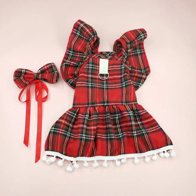 Christmas Dog Dresses Strap Autumn Winter Dog Clothing Skirt Cat Pet Clothing Cosplay Christmas Checker Clothes for Small Dog 251029