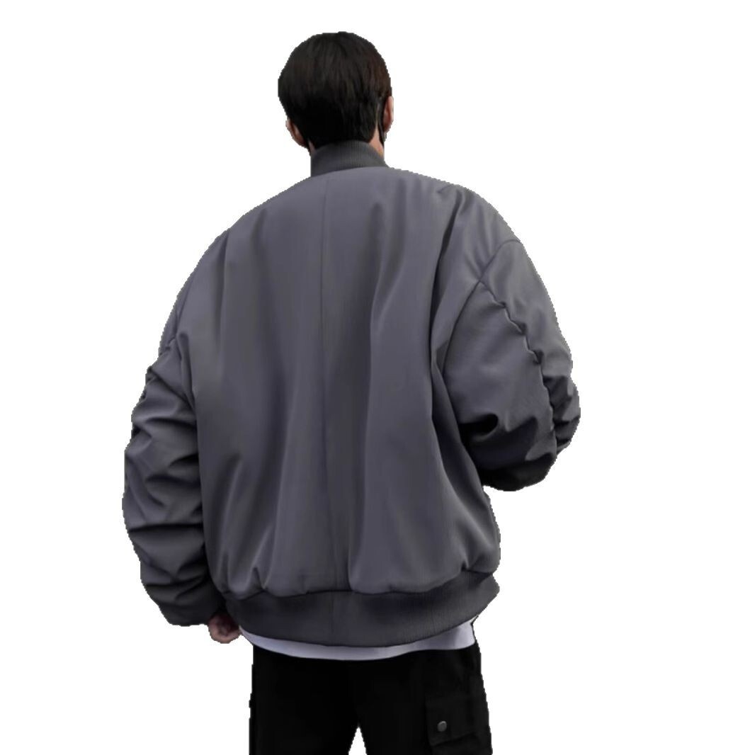 Gray American Style Bomber Jacket Cotton Coat Men Winter Stand Collar Designer Jacket Oversized Short Jacket Padded Workwear Baseball Cotton Jacket