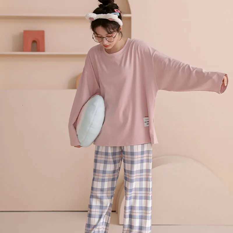 Spring and Autumn New Womens Pajamas Homewear Set Girls Students Plaid Leisure LongSleeved Casual Pajamas Womens Homewear SetT251029