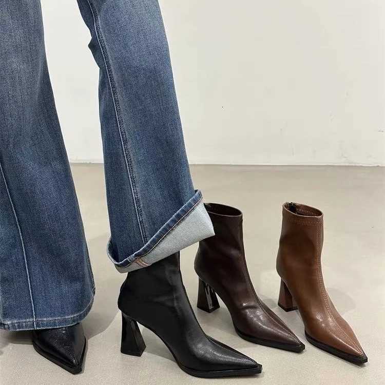 2025 Women Fashion Chelsea Ankle Boots Basic High Heels Boots Pointed Toe Shoes Women Band Nonslip Comfortable Boots 9989 Z251029