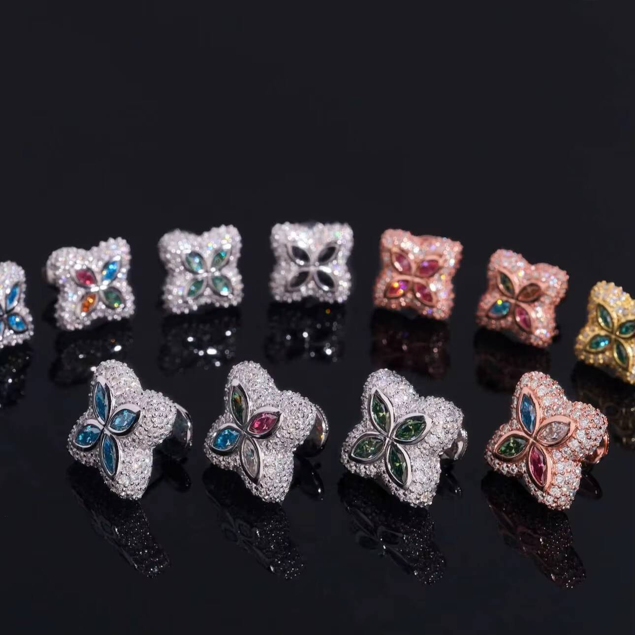 Ready to Ship 15mm Color Moissanite Flower Stud Earrings 925 Silver Hip Hop Earrings Iced Out Earrings Pass Diamond Test