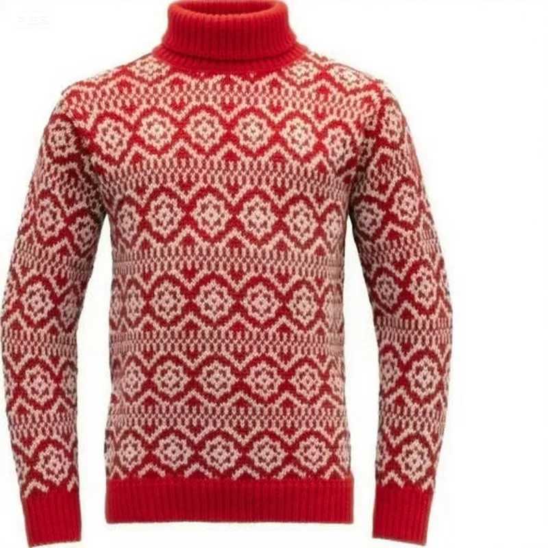 Mens European and American Retro Rhombus Turtleneck Sweater Loose Pullover Knitted J251029