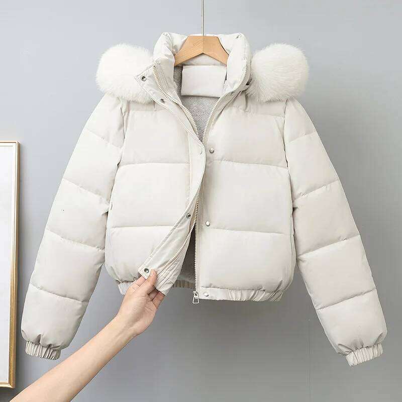Winter Short Parkas Women's Cotton-padded Clothes Add Veet Thicken Outerwear Fur Collar Removable Hooded Coats Warm Down Cotton Jackets