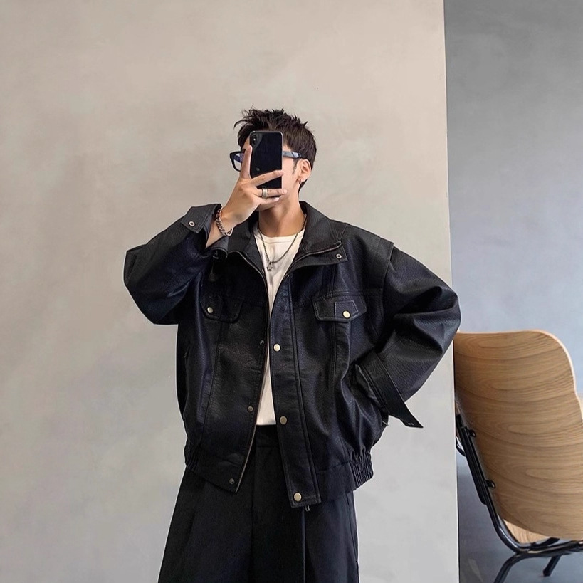 Designer Jacket High-end Short Motorcycle Leather Jacket For Men Autumn Trendy Brand Casual Loose Fit Cool Aviator PU Leather Jacket