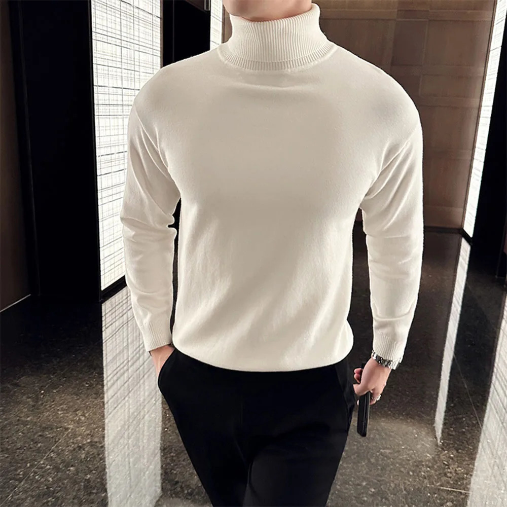 Korean Fashion Autumn Winter Sweaters Men Pullovers Fleece Turtleneck Knitted Sweatshirt Warm Bottoming Shirts 251029