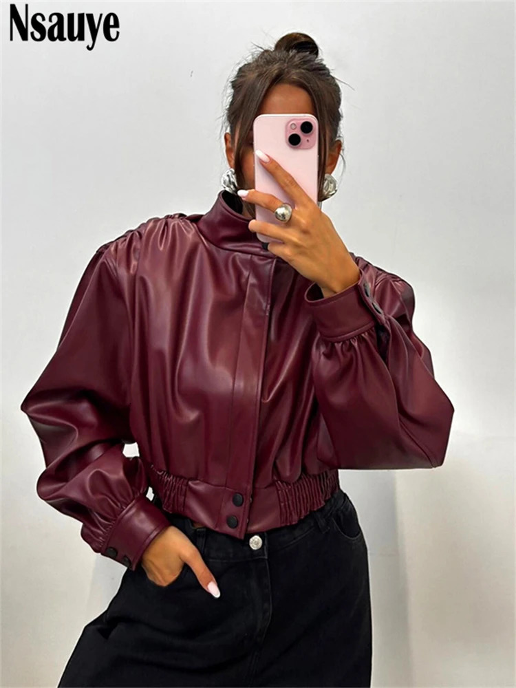 Nsauye Casual Y2K Streetwear Night Club Sexy Faux PU Leather Mini Jackets Coat Women 2025 Fashion Biker Jacket Tops Winter 251029