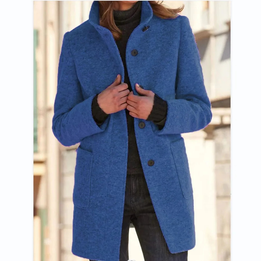 Autumn and Winter Retro Button Standup Collar Woolen Jacket Womens Clothing 251029