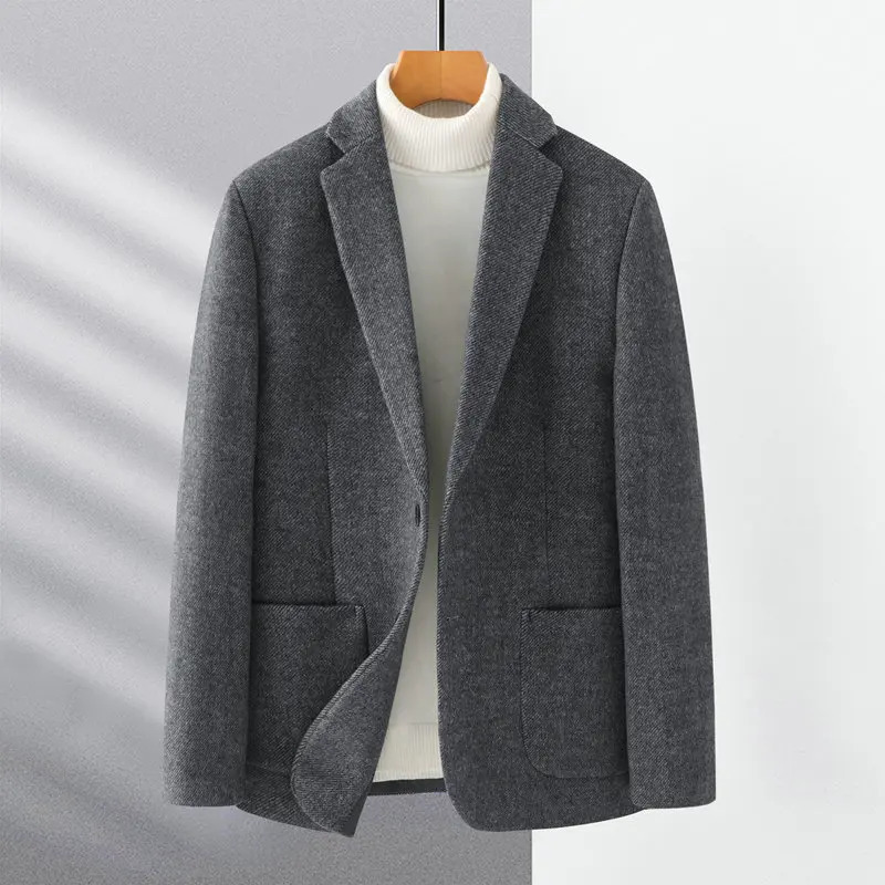 Men Elegant Tweed Blazer Beige Coffee Gray Sheep Wool Suit Jackets Male Business Casual Office Outfits Winter Autumn Attire 251028
