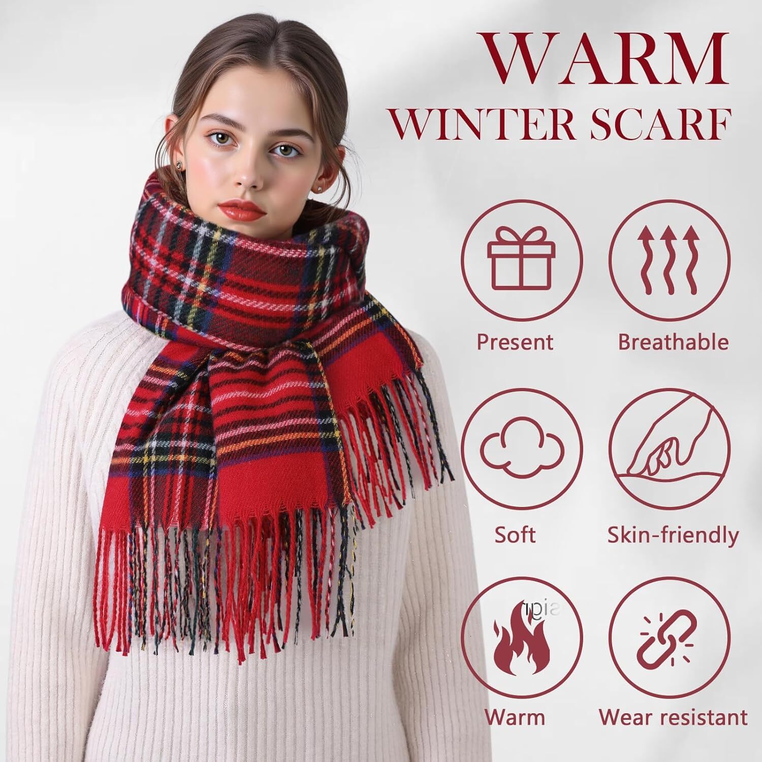 Custom Winter for Women, Scottish Checked Scarf Cashmere Feel Christmas Long Oversized Fashion Scarves