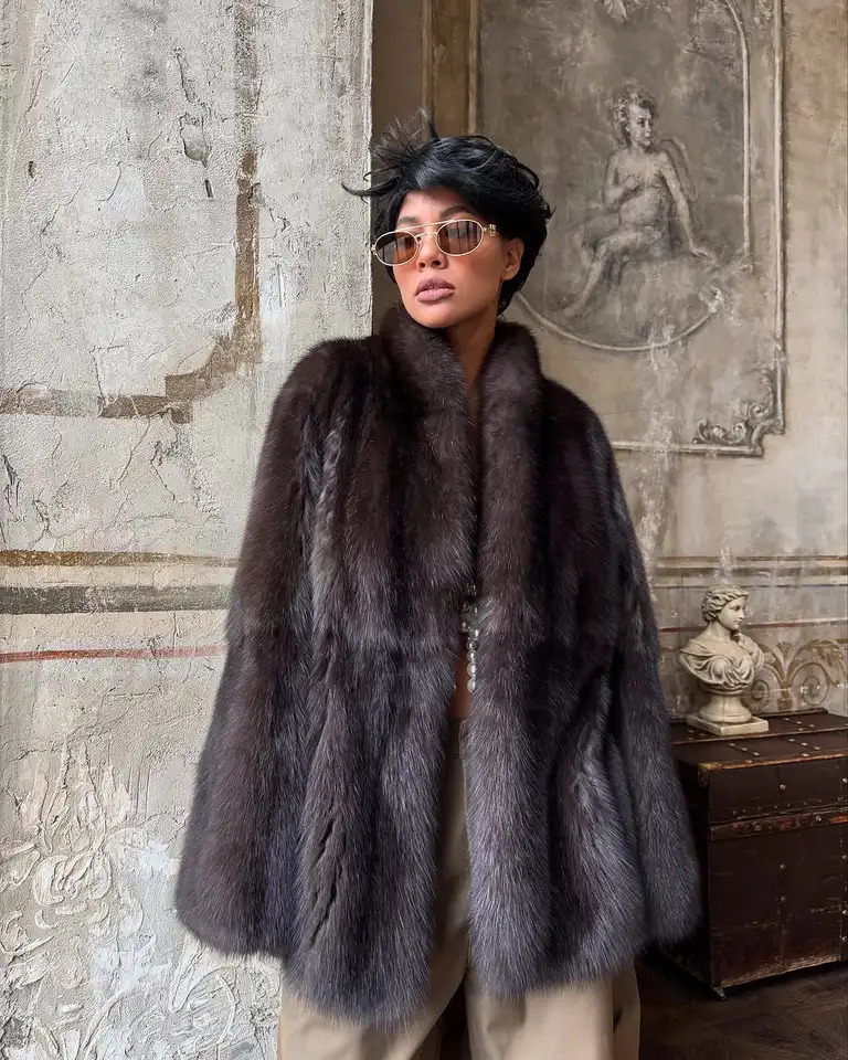 Brown Mediumlength Fur Coat Women Lapel Hidden Button Loose ElegantOuterwear Fashion Officeladycommute Overcoat 251028