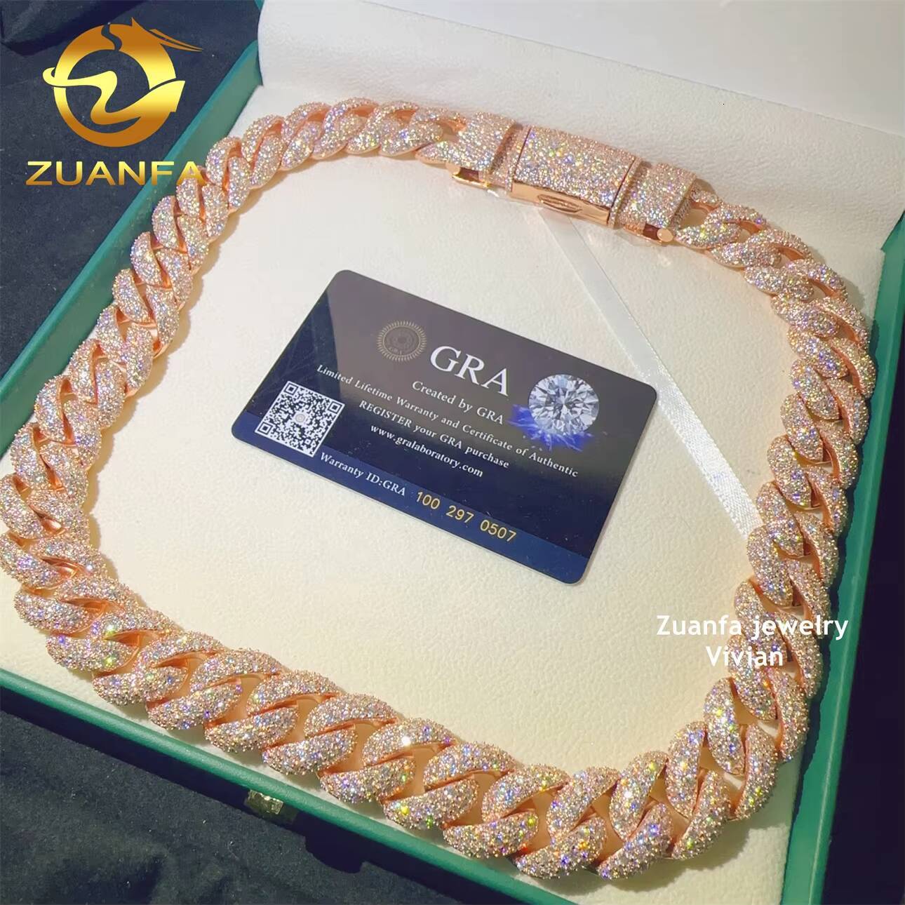 18MMCuban Link Moissanite Iced Out Necklace Lab Grown Diamond Necklace Sterling Silver 925 VVS Moissanite Hip Hop Cuban Chain