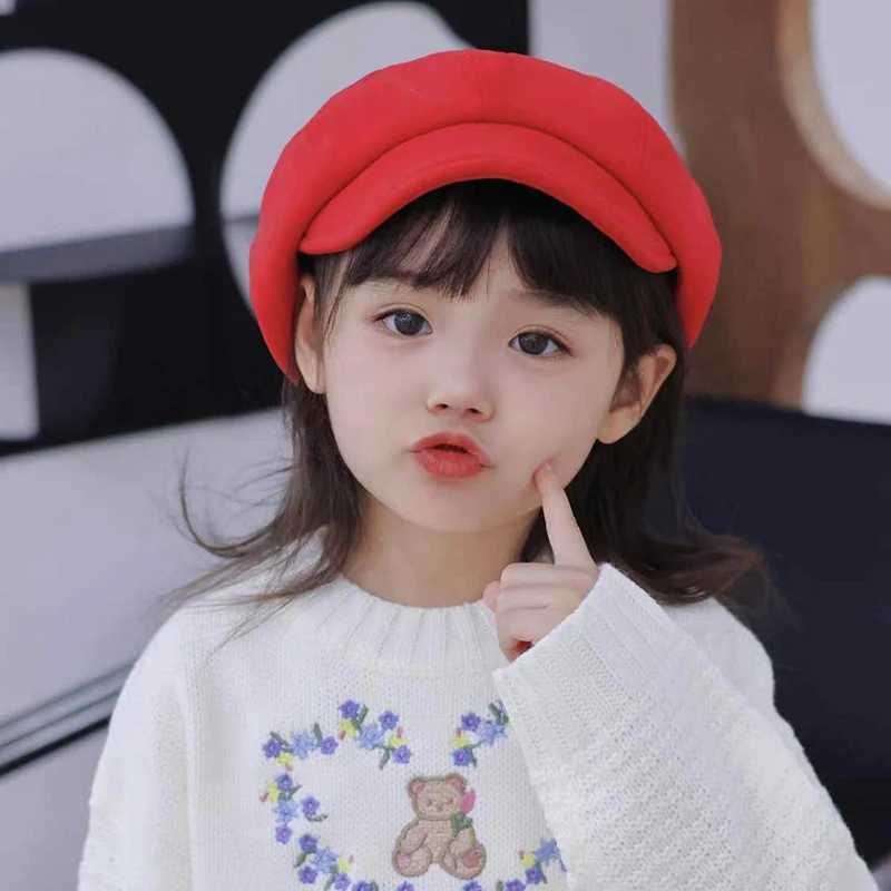 Solid Felt Kids Beret Korean Girl Octagonal Hat Autumn Winter Children Beanie Bonnet Artist Painter Cap 210year Baby Sun Visors251028