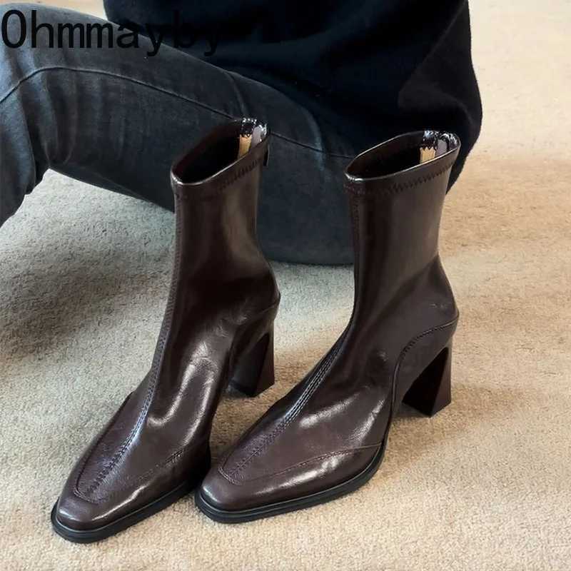 Vintage High Heel Women Ankle Boots Fashion Square Toe Short Booties Autumn Winter Ladies Shoes Botas Mujer Z251029