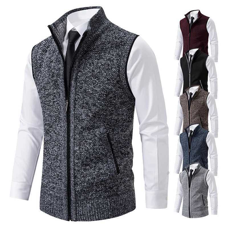 Sweater Vest Mens Knitted Sleeveless Coat Wool Velvet Zipper Cardigan Turndown Pullovers Turtleneck Sweatercoat Knit Waistcoat W251029