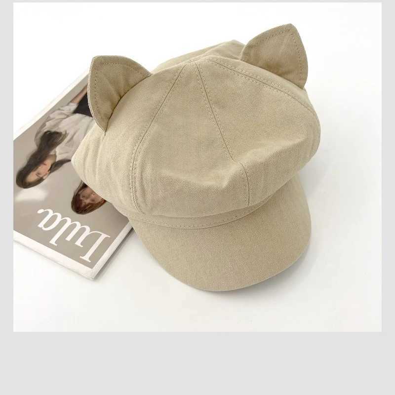 Korean Version Simple Spring and Autumn New Cat Ears Newsboy Cap Spring and Autumn Niche Fashion Short Brim Sunshade Painter Hat