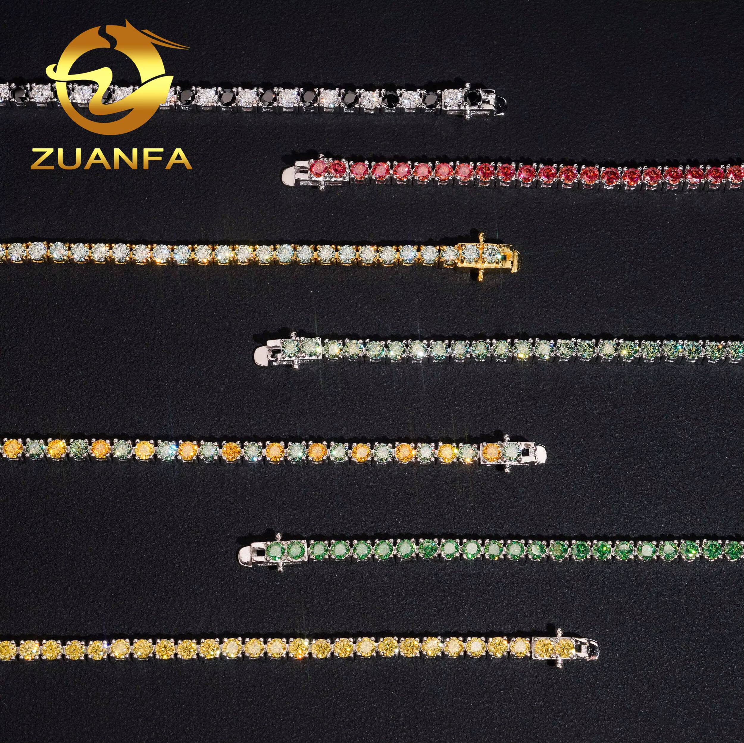 Pass Diamond Tetser 3mm Round Cut Color Moissanite Bracelet Women Men 925 Silver Diamond Tennis Bracelet Hip Hop Jewelry