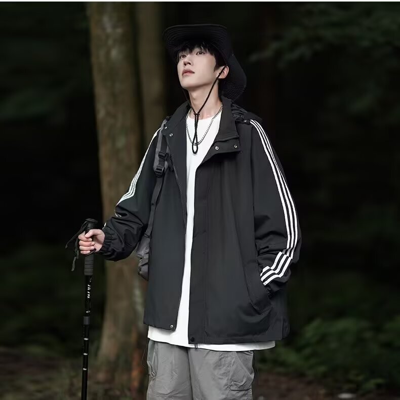 Three Designer Jacket Stripes Jacket Men's Trendy Versatile Sports Casual White Jacket Spring Autumn Thin Outerwear